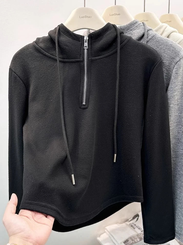 Hoodies Women Pullovers Harakuju Casual All-match Korean Style Autumn Winter Zipper Soft Drawstring Streetwear Trendy Students