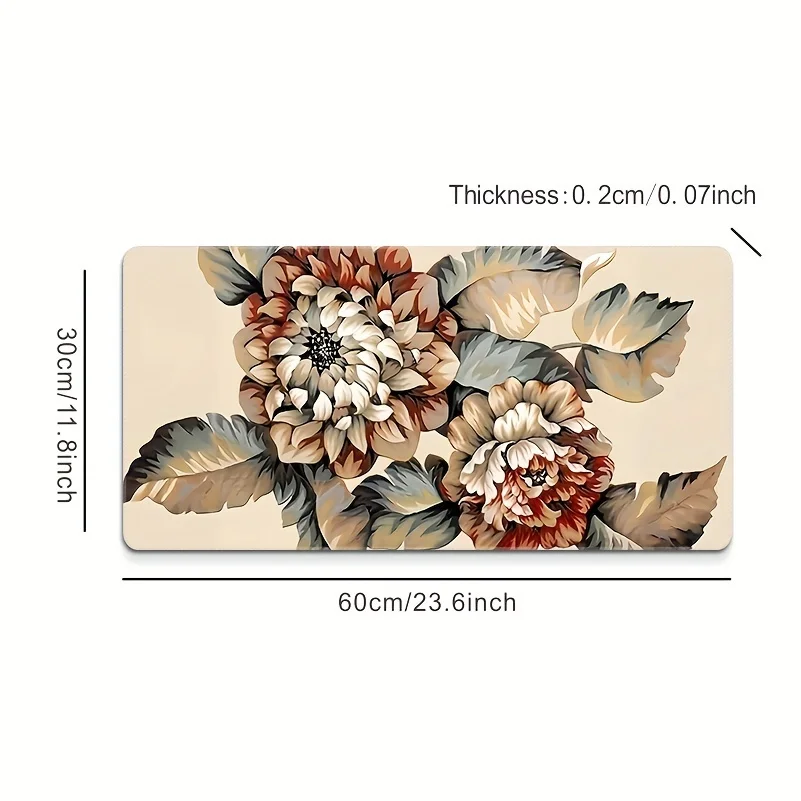 حصيرة مكتب كبيرة جدًا ذات طابع زهور، وسادة ماوس مطاطية متينة مضادة للانزلاق، خياطة حافة دقيقة، زهرة ملونة عالية الوضوح
