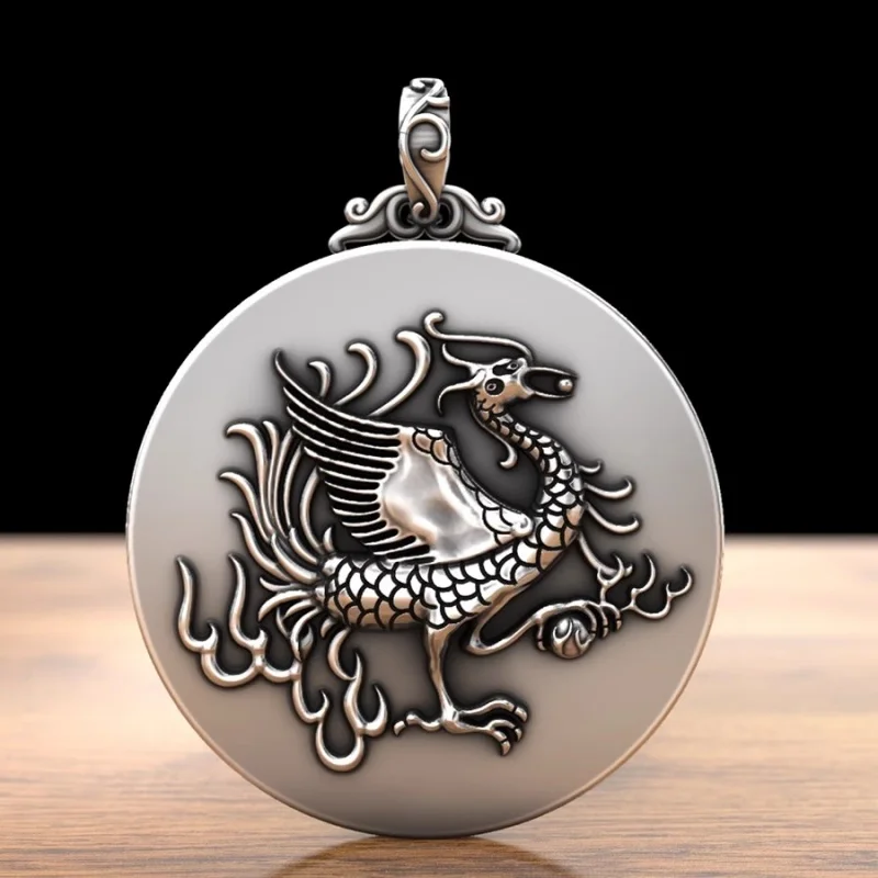 BOCAI S999 Sterling Silver Pendants for Women Men New Fashion Relief Chinese The Four Great Divine Beasts Amulet Wholesale