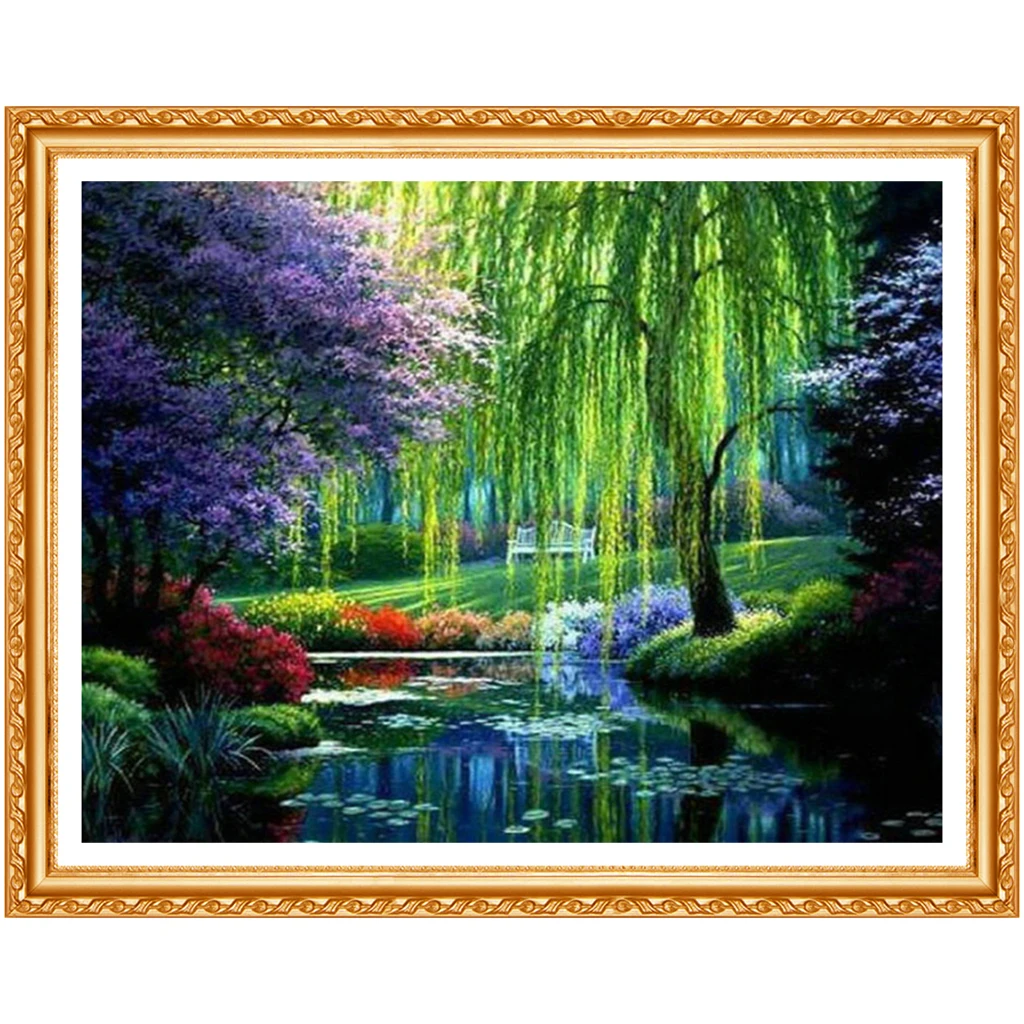 Needlework Handicraft Willows Diy Diamond Painting Landscape Diamond Embroidery Color Scenery Square Drill Home Decor Picture