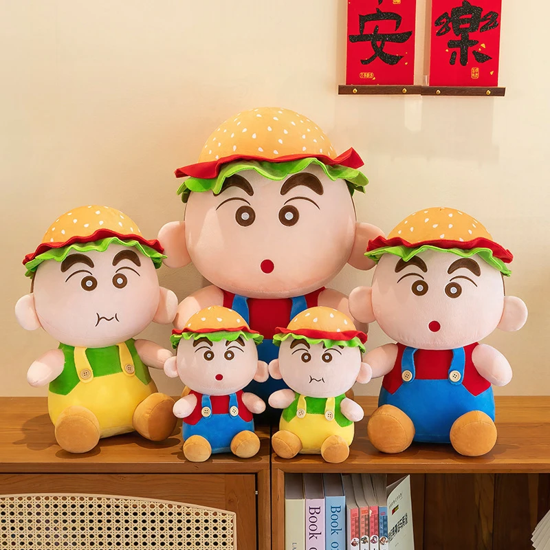 Kawaii Peluche Bambola Riempita Hamburger Shin Chan Peluche per Bambini Compleanno Regalo di Natale Cuscino carino per le ragazze Gioco della buonanotte