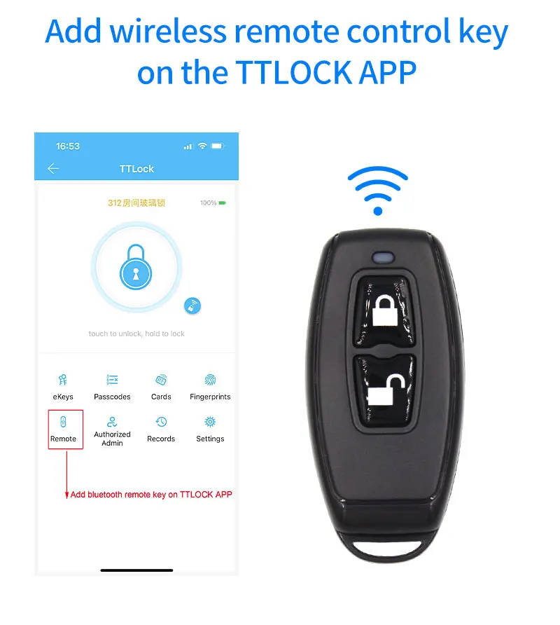 RAYKUBE 2pcs R1 Wireless 8 Meters Remote Control Smart Key Fob Work With TT Lock Smart Lock