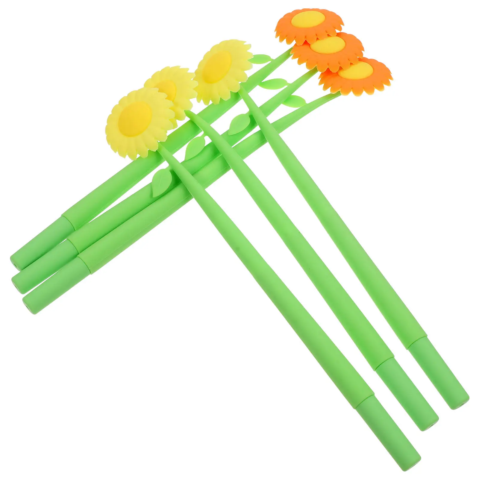 6Pcs Silicone Gel Pens Sunflower Shaped Writing Pens Smooth Ink Non Leak Student Office Supplies Creative Portable Signing Pen