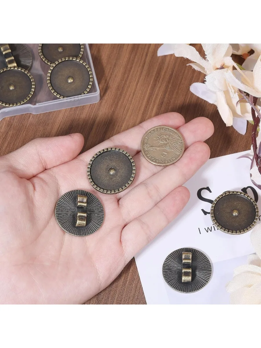 8 PCS Blank Bolo Tie Buckle Vintage Round Clips DIY Necktie Handmade Alloy Accessories for Father Husband Men's Gift Antique