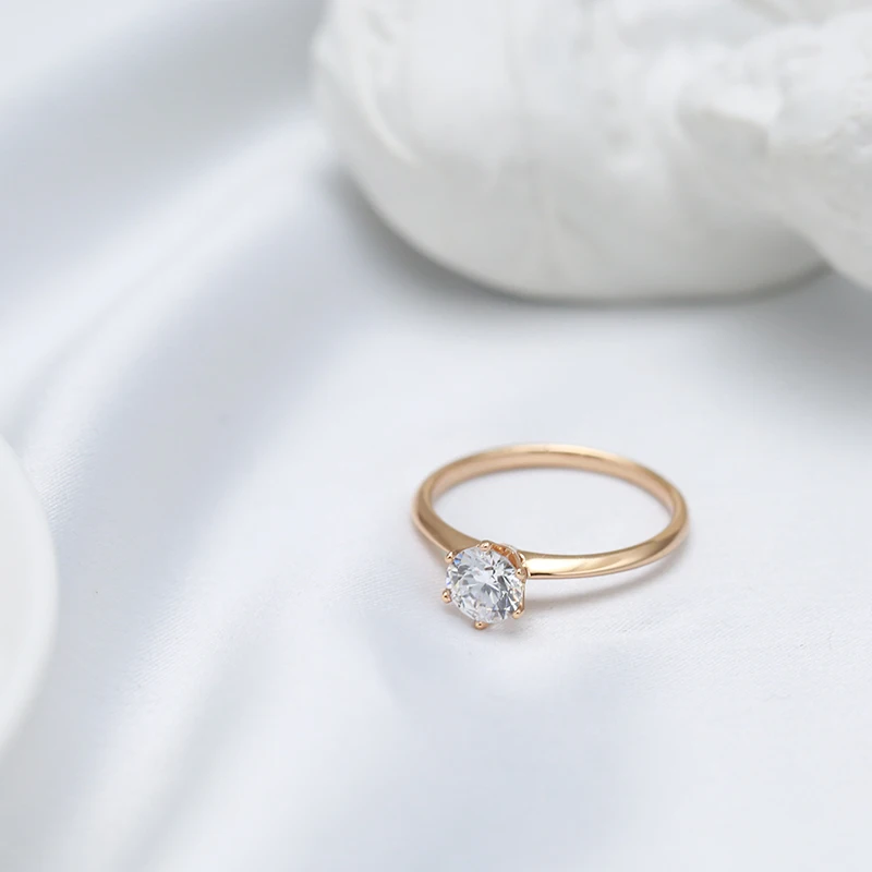 Kinel Fashion Simple Bride Wedding Ring For Women 585 Rose Gold Natural Zircon Cute Korean Rings Romantic Gift For Girlfriend
