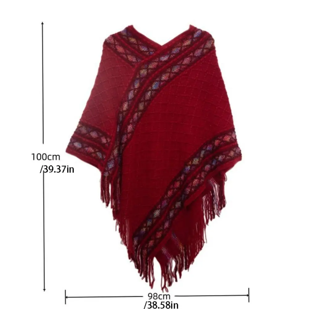 أنيقة الطباعة العرقية نمط وشاح المعينية شريط محبوك كيب موضة بوهيميا شرابة الأوشحة السفر عطلة #4