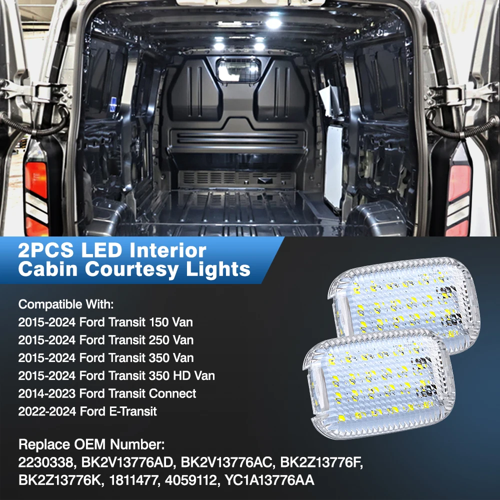 

2pcs Interior Dome Lights Cabin For Ford Transit 150/250/350/350 HD Van 2015-2024 Connect 2014-2023 E-Transit 2022-2024 2230338