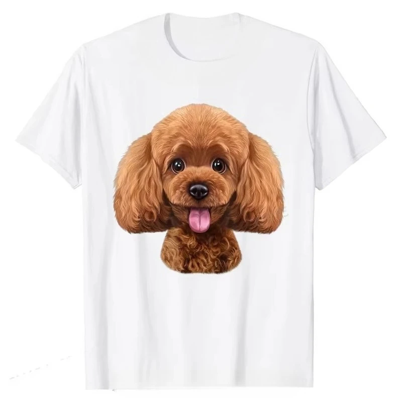 Playful Toy Poodle Face Funny Dog Print Unique Women Top Funny Crew Neck Short Sleeve Streetwear Women Harajuku Casual Daily Tee