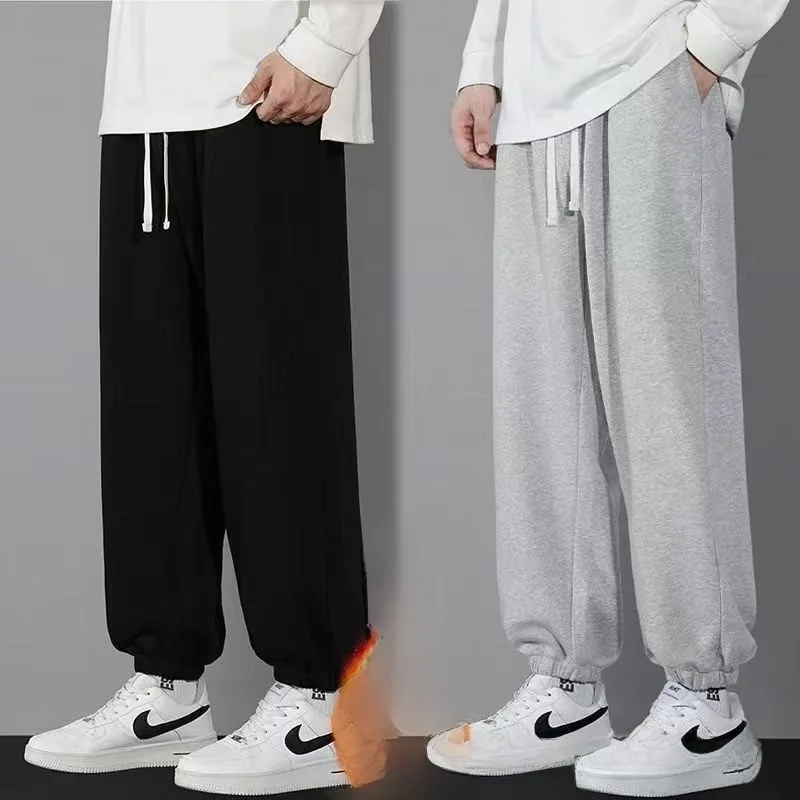 

Модные мужские повседневные брюки с эластичной резинкой на талии и флисовой подкладкой, теплые удобные спортивные брюки с прямыми штанинами, утягивающие спортивные брюки в уличном стиле