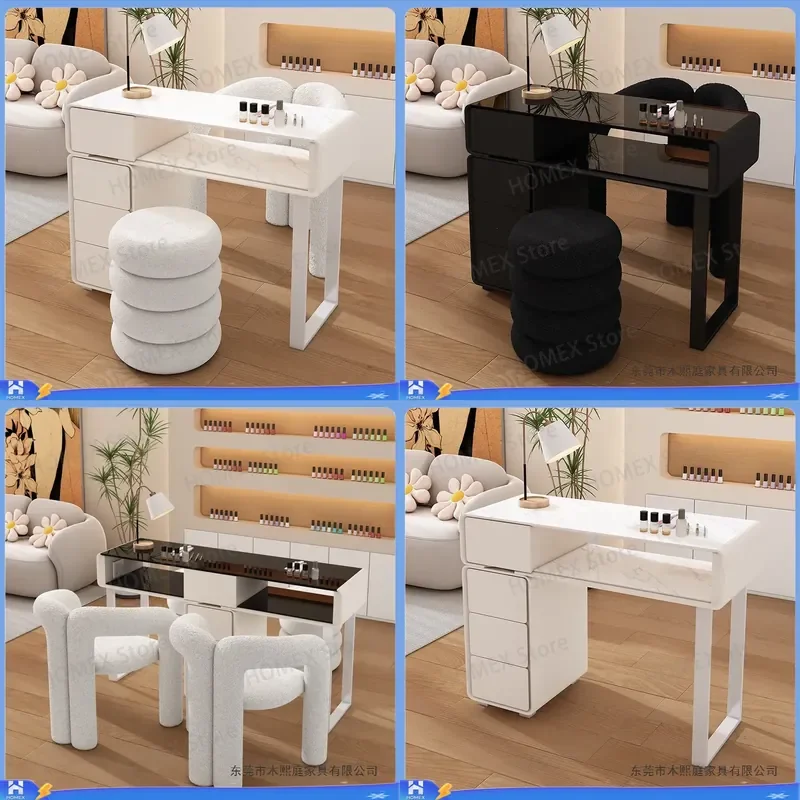 Solid Wood Manicure Table and Chair Set Japanese Style Rock Slab Nail Desk Single Double Cream Salon Furniture Beauty Station