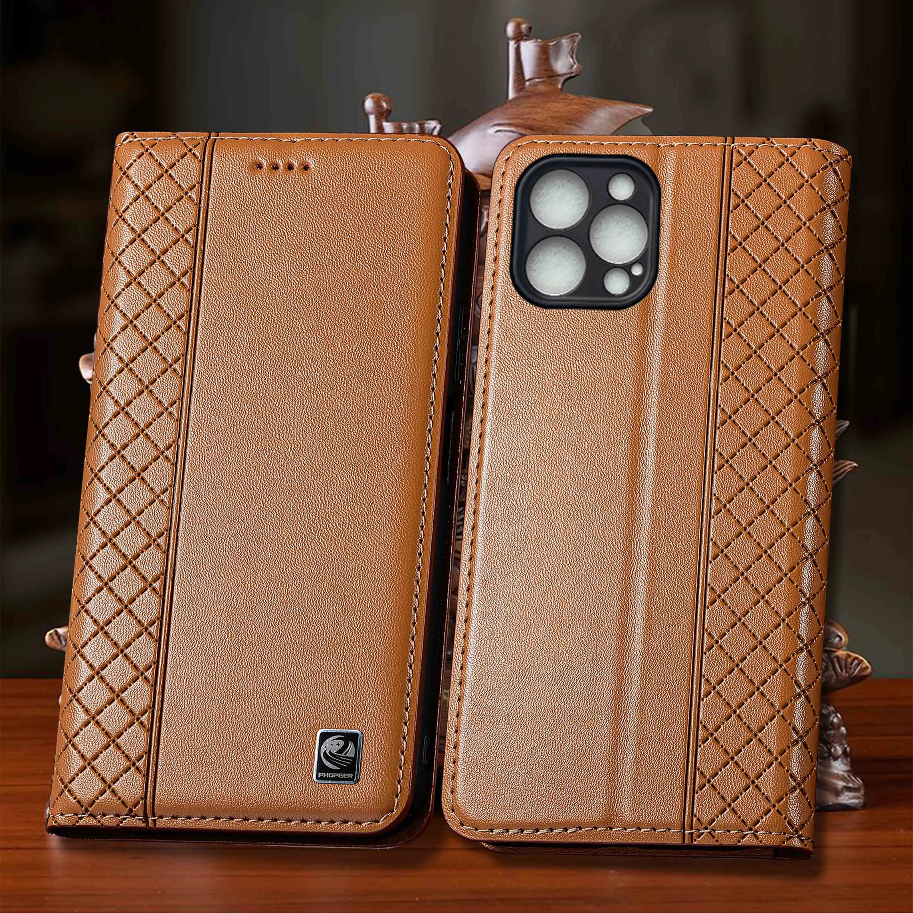 Napa Inner Mesh Genuine Leather Flip Case For Apple iphone X XS XR 11 12 13 14 15 16 16e 17 18 Pro Max Plus Air Mini Phone Case