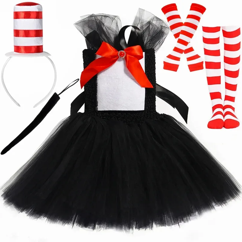 

Sky01 Cat in The Hat Tutu Dress Costume for Girls Halloween Carnival Party Fancy Dress Up Clothes Outfit Kids Black Cat TulWd01@