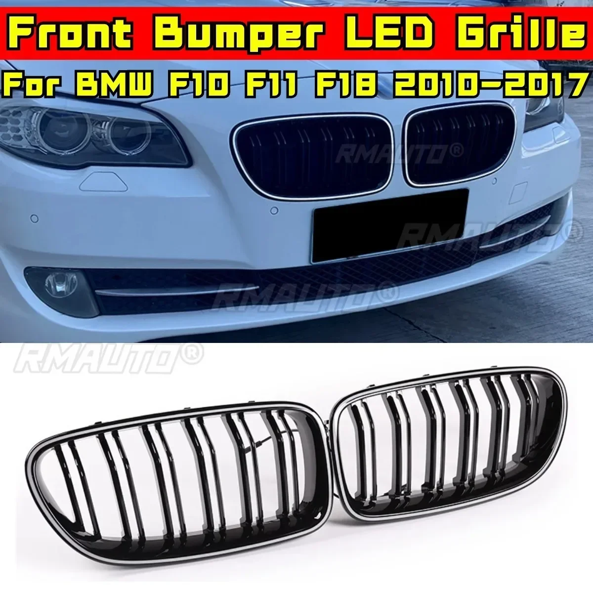 LED Front Racing Facelift Upper Radiator Grilles For BMW 5 Series F10 F11 F18 2010-2017 Car Front Bumper Racing Grill Body Kit