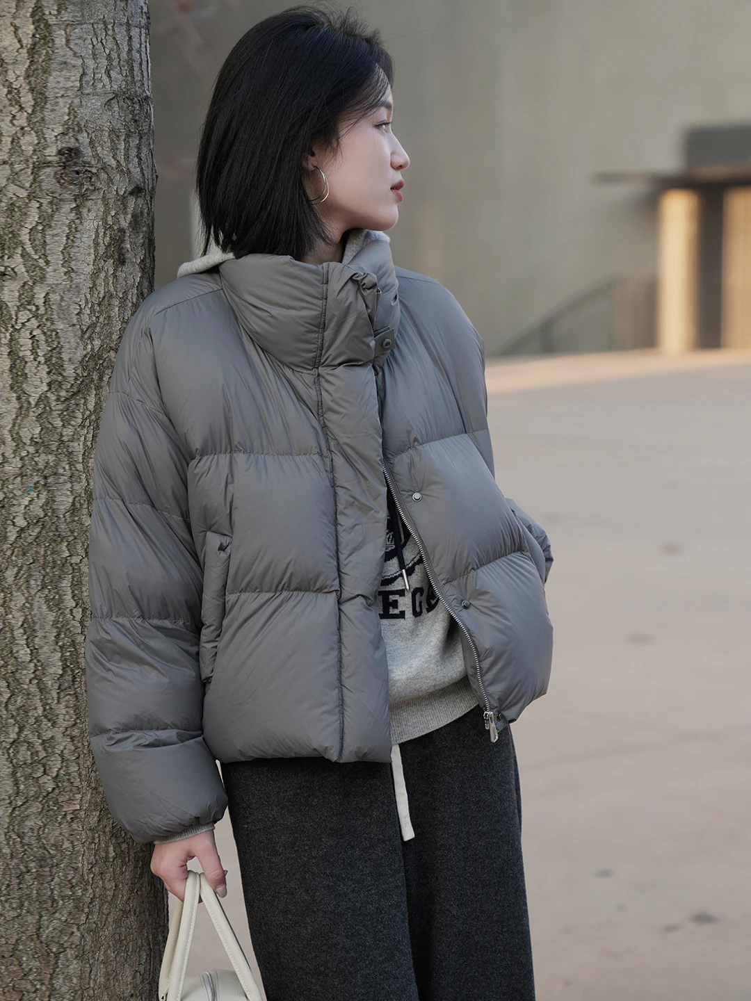 

Women's ort Thiened Goose down Jaet Stand Collar Bread Coat Korean Sle Warm Long Sve Zipper Pure Color Winter New ...