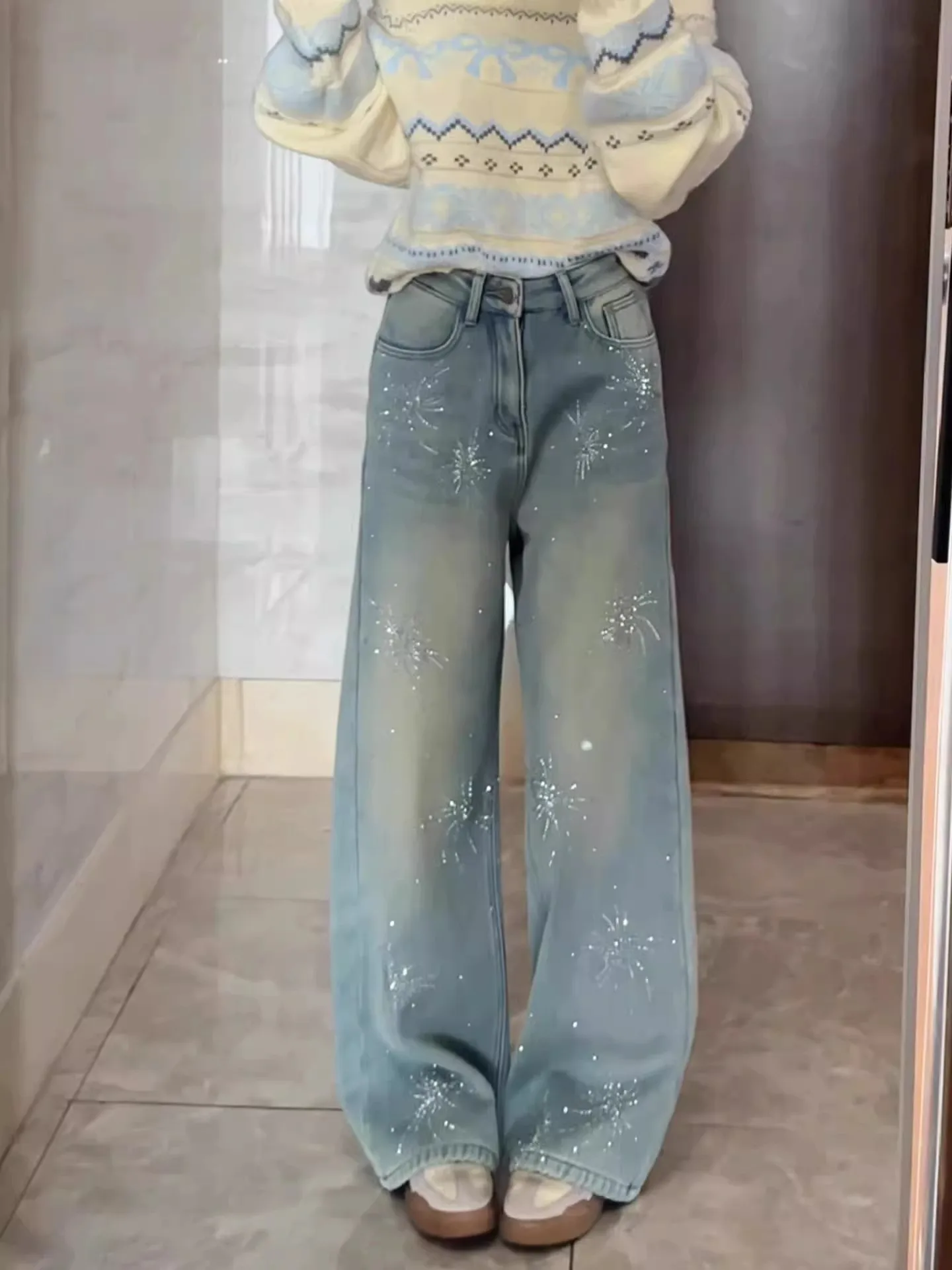 

Свободные джинсы с широкими штанинами для женщин, повседневные, с высокой талией, прямые, в пол, зимние, новые, с эффектом похудения