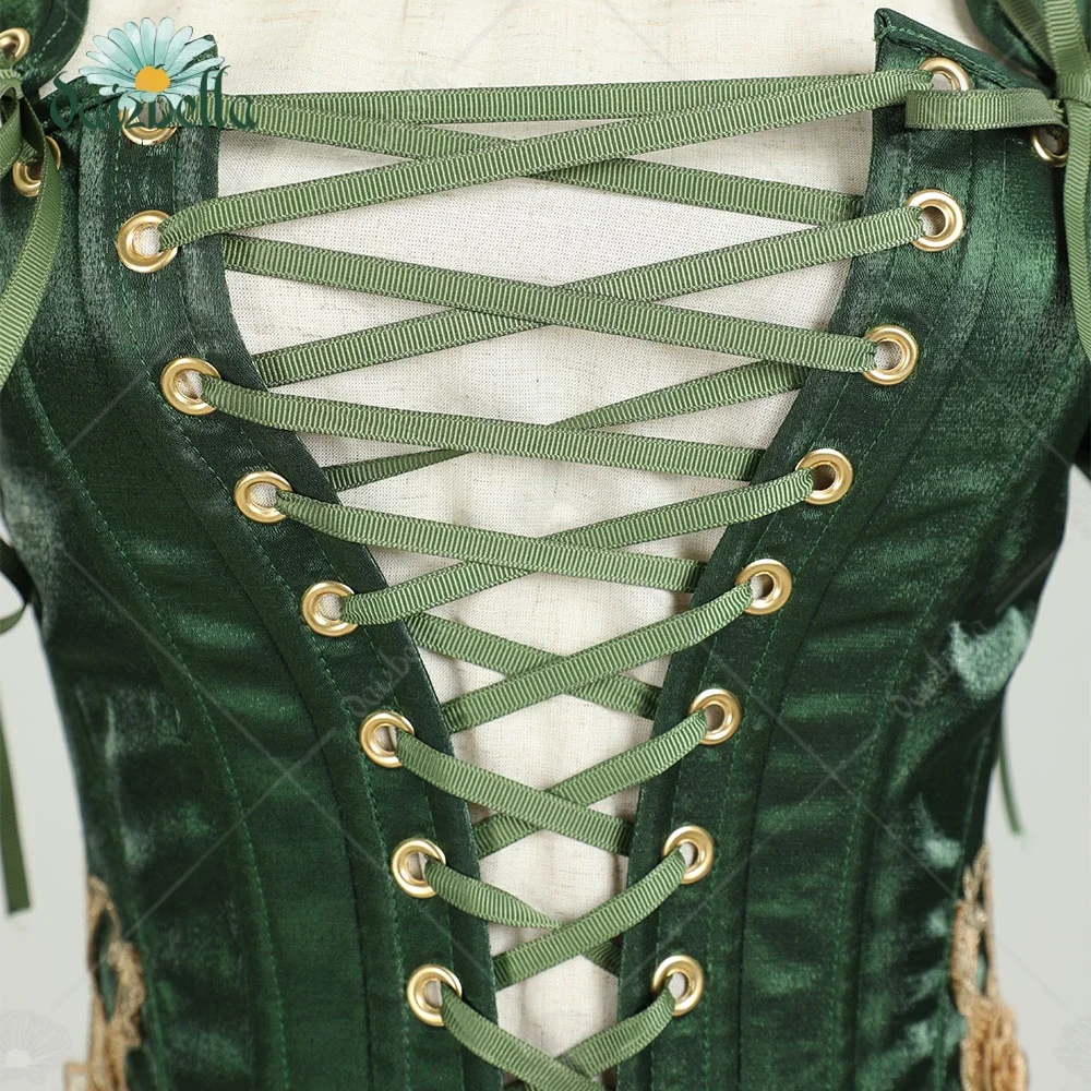 DAIZBELLA disfraz renacentista Medieval para mujer, estilo elfo, solo vestido verde con mangas, disfraz de Cosplay para Halloween