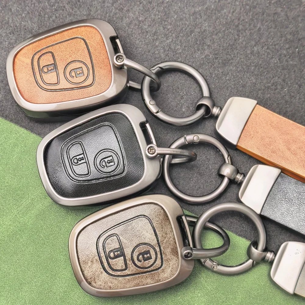2 Button Zinc Alloy Leather Key Cover Case for Peugeot 106 107 206 207 307 Citroen C1 C2 C3 C4 XSARA PICASSO for Toyota AYGO