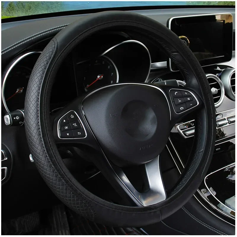 Universal Car Steering Wheel Cover Non-slip 37/38cm Automobile Car Steering Wheel Covers Non-slip Embossed Leather Car-styling
