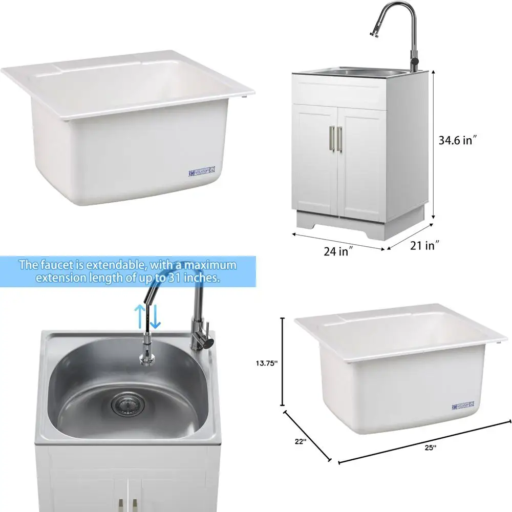 

Utility Sink 10C, 22 x 25, White, Large Capacity, Durable, Ideal for Home and Workshop Use