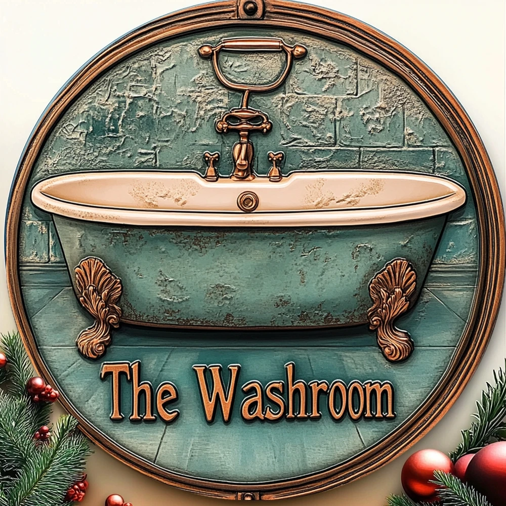 1 Piece 2D Wooden Hanging Sign Stylish Restroom Bathtub Theme 8 Inch Round Sign Home Bar Garage Cafe and Garden Decorations