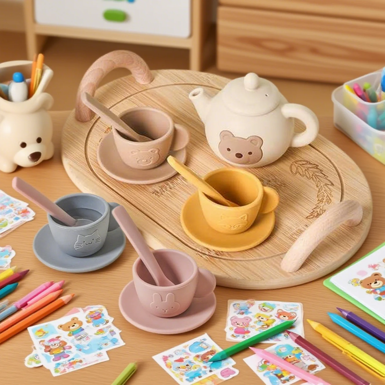 Crianças conjunto de chá jogar casa brinquedos fingir fazer chá jogar com bule chá lanche da tarde role play brinquedos meninos meninas presente do feriado