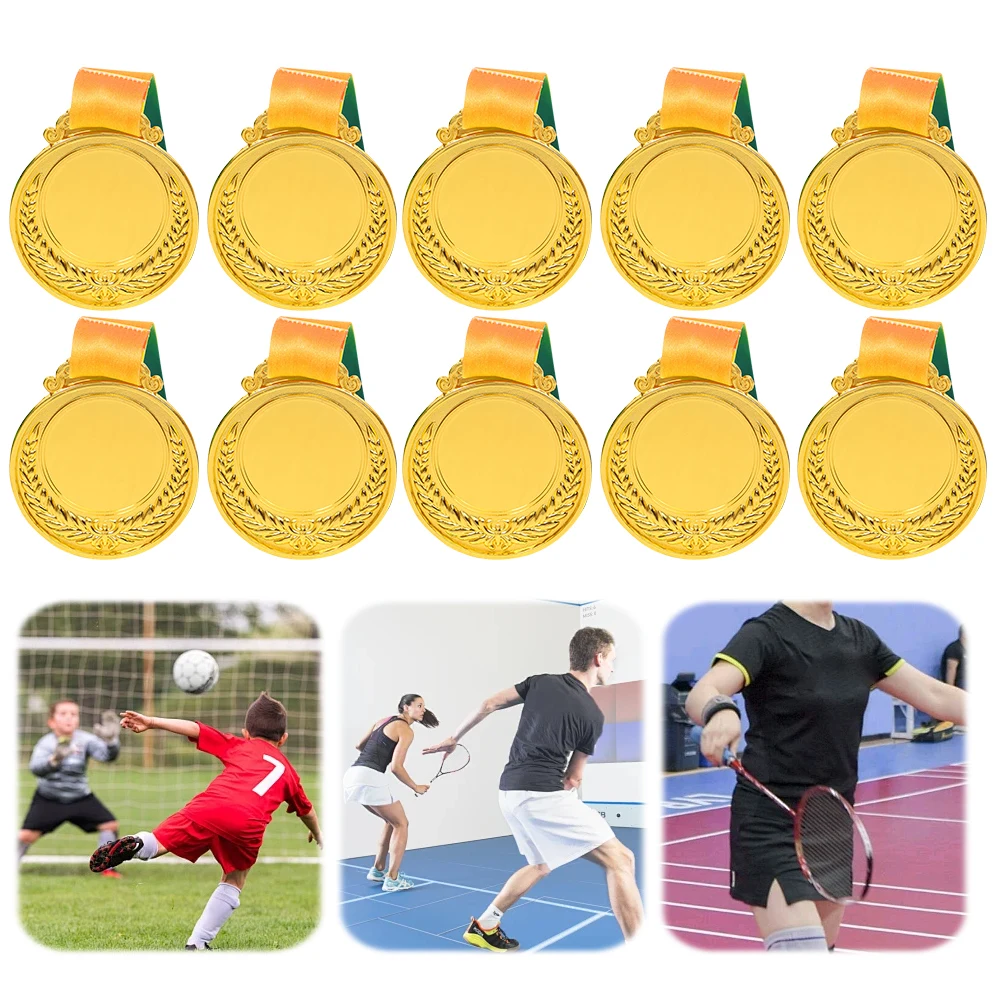 10Pcs Gold/Silver/Bronze Medal Sports Rewards with Neck Ribbon Students Rewards Competition Prize Medals for Marathon Ball Games