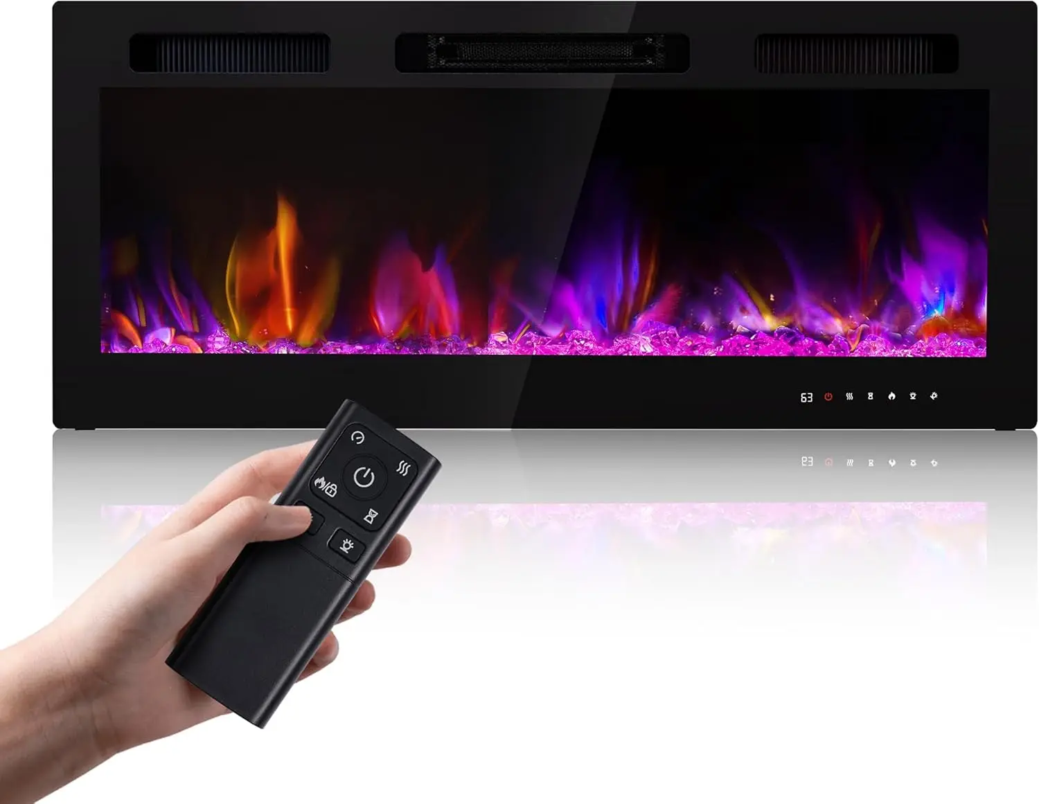 

50-Inch Ultra-Thin Electric Fireplace Insert with 1500W Heater, 12 Flame Colors, Remote Control & Timer