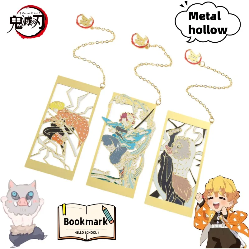Demon Slayer Kamado Tanjirou Agatsuma Zenitsu Anime personalidad marcapáginas de Metal creativo hueco marcador de lectura papelería para estudiantes