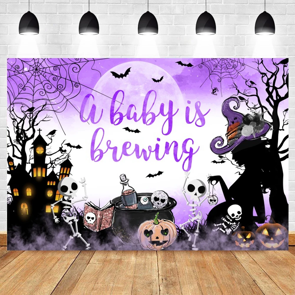 Happy Halloween Backdrop Horror Moon Pumpkin Witch Bat Castle A Little Boo is Almost Due Baby Photography Background Party Decor