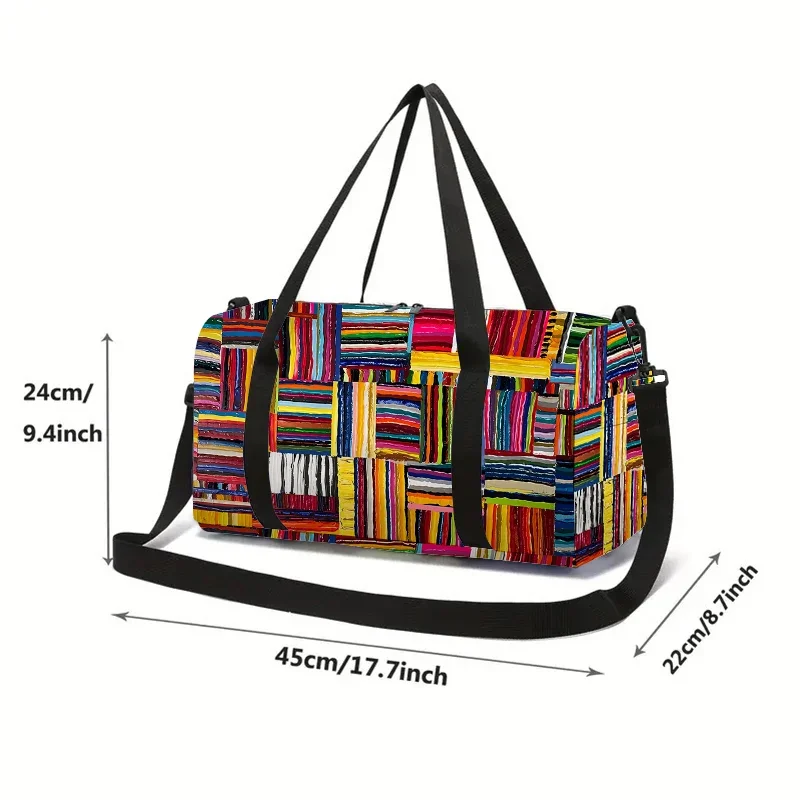 Colorful Striped Grid Large Capacity Luggage Bag for Boy and Girls Best Gifts 2D Cartoon Travel Duffels Hand Bag for Children