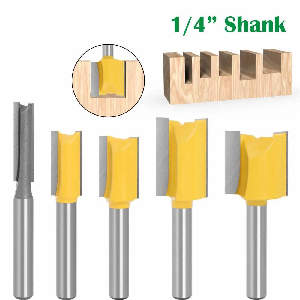 

Набор фрез для деревообработки, 5 шт., хвостовик 6,35 мм (1/4 дюйма), прямые фрезы для резьбы по дереву, фрезы для обработки кромок, набор фрез для фрезерования