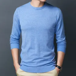 Men's knit sweater round neck bottoming sweater thin section Slim pullover solid color