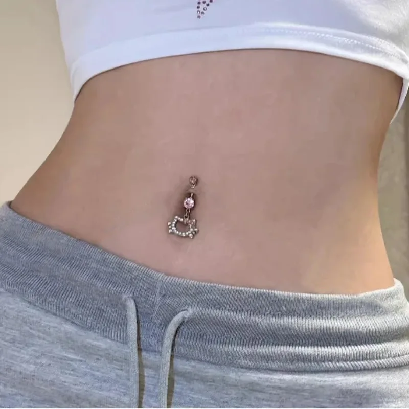 

Кольцо «Hello Kitty» для пирсинга пупка, каваи, циркон, гвоздь для пупка, кулон из нержавеющей стали, ювелирные изделия для женщин, подарок