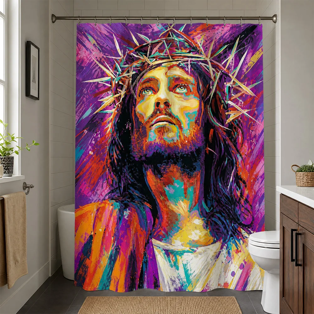 Pop Art Jesus Christ Gospel Shower Curtain Waterproof Bathroom Decor Modern Abstract Canvas Print Religious Art Tapestry for Hom