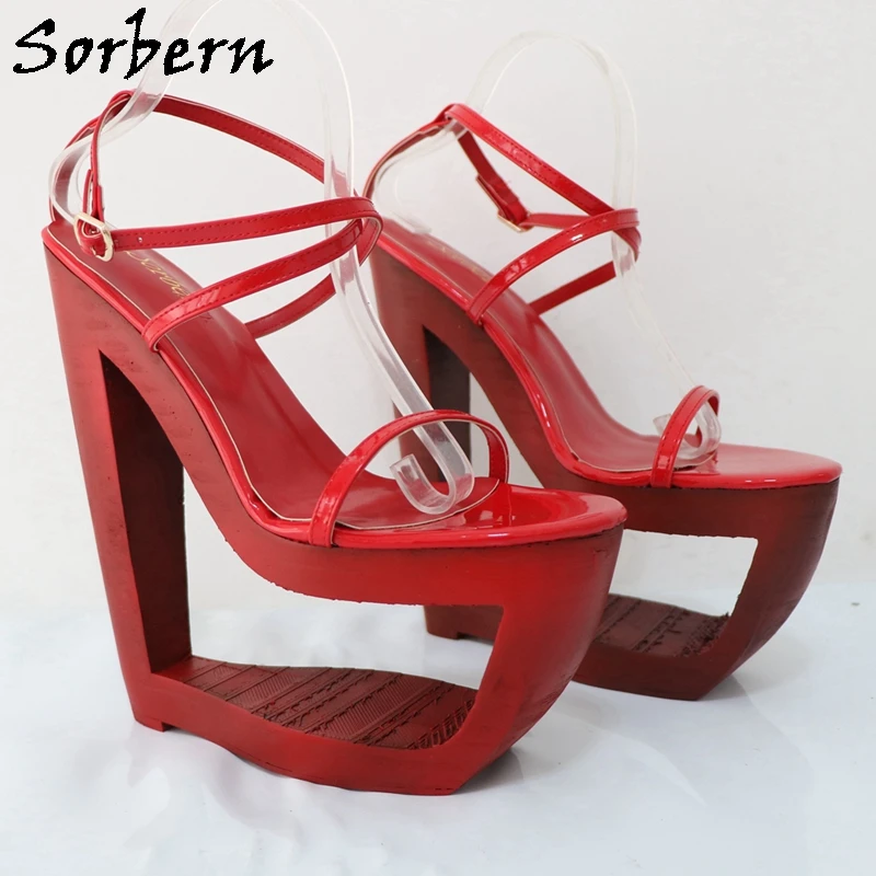 Sorbern red shiny hollow out wedge high heel sandals slingback 3D print Heels Size EU33- 48 Unisex Style Shoes Custom Any Colors