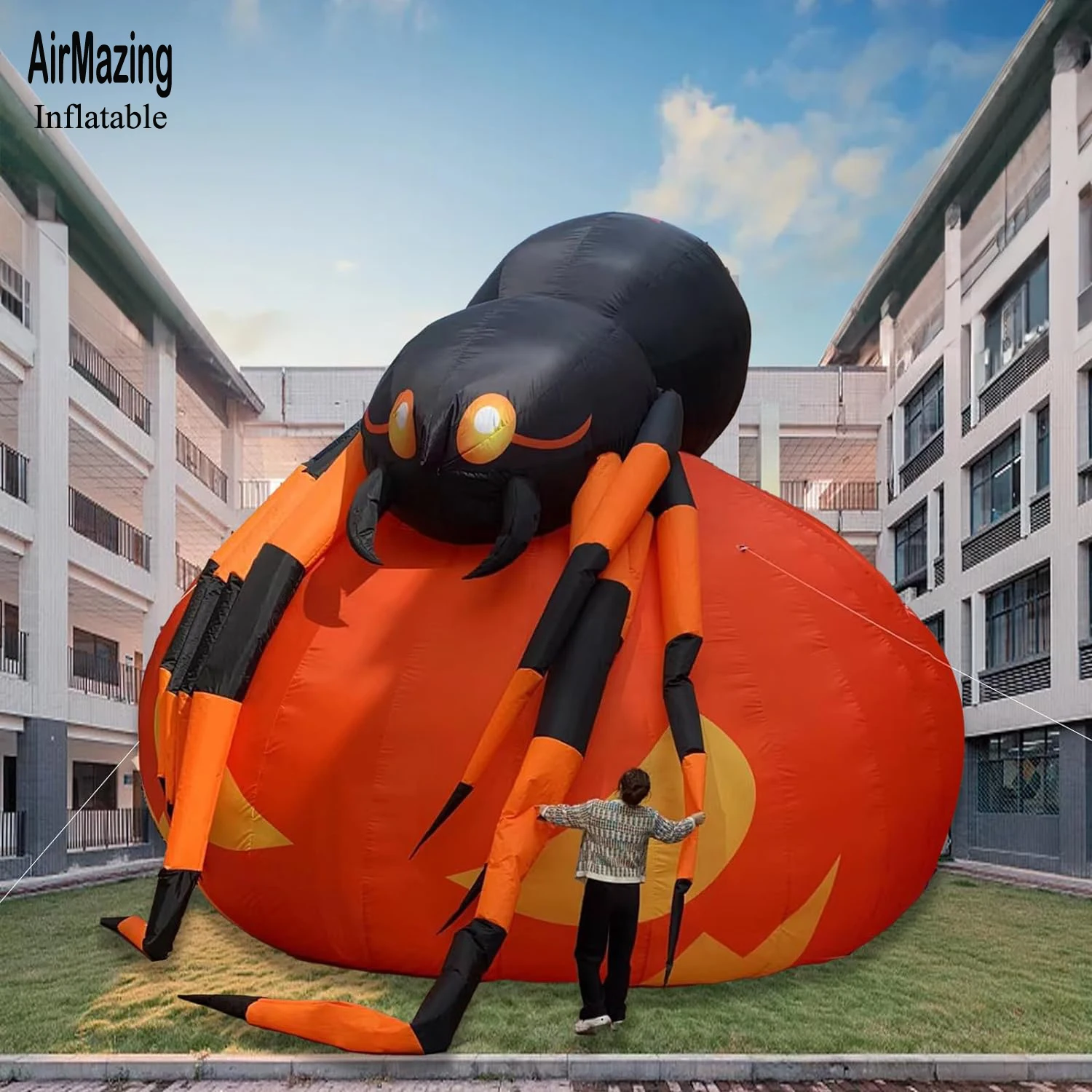Vakantie Thema Giant Outdoor Opblaasbaar Halloween Pompoen Model Met Spider Monster Opblazen Led Halloween Decoraties Voor Tuin