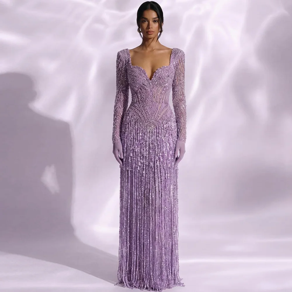 Luxury Beading and Sequined Homecoming Dress Fashion Long Sleeves Strapless Customized Prom Dress Elegant Straight Evening Dress