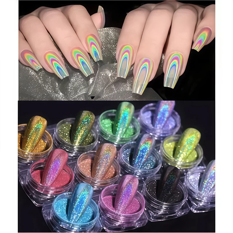 

10 коробок, зеркальная пудра для ногтей с лунным светом, серебряная тонкая блестящая пигментная гель-лак с металлическим эффектом, хромированная голографическая пудра для ногтей