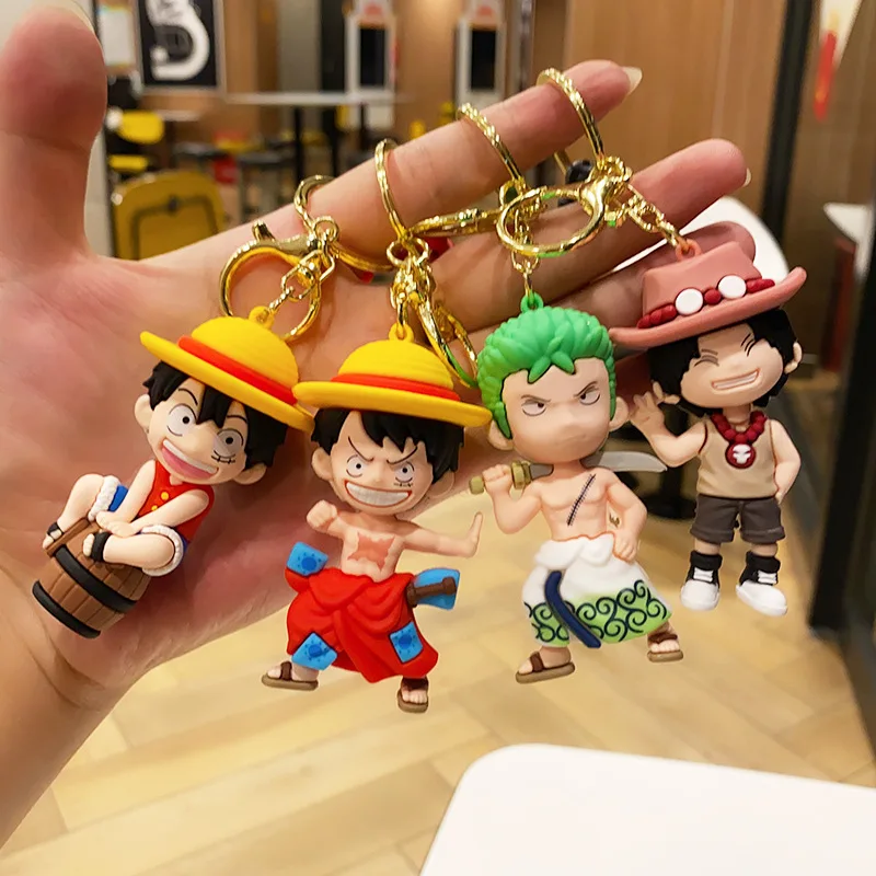 LLavero de una pieza, llavero de animación, bolso escolar, colgante, figura de regalo para estudiantes, mono de dibujos animados D. Luffy Roronoa Zoro, juguete de regalo
