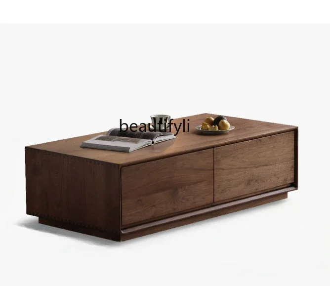 

Black walnut coffee table low table combination Nordic small apartment solid wood tea table living room home