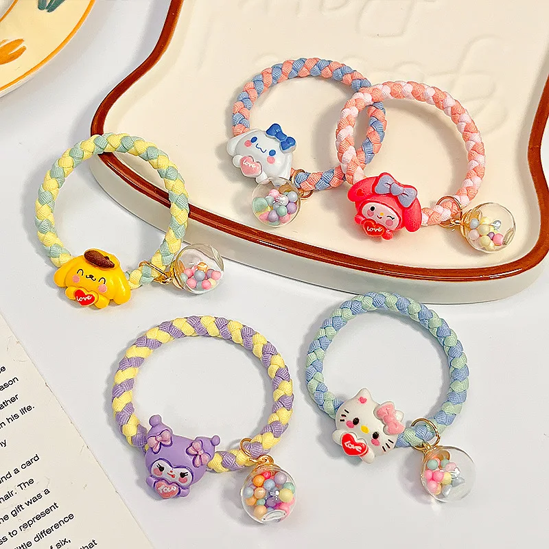 5PCS Cartoon Hair Accessory Sanrio Cinnamoroll Hellokitty Hair Ties Kawaii for Girls Hair Style Decorate Hand Wrist Accessories