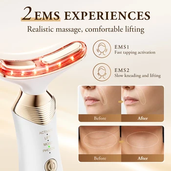Dual Polar Neck Beauty Device Anti-aging Remove Double Chin EMS Facia Lifting 5-color Photon Warm Facial Massager 24K Gold 9