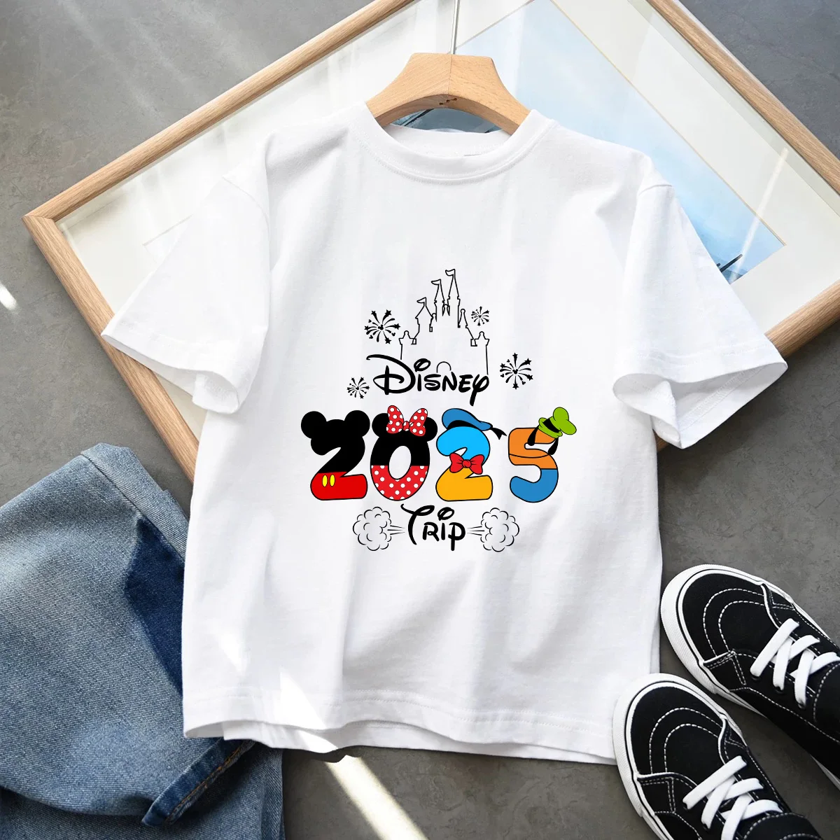 Summer Kawaii Disney Trip 2025 Fashion Kid T-Shirt Funny Mickey Minnie Tshirt Disneyland Vacation Girl Tees Top Children Clothes