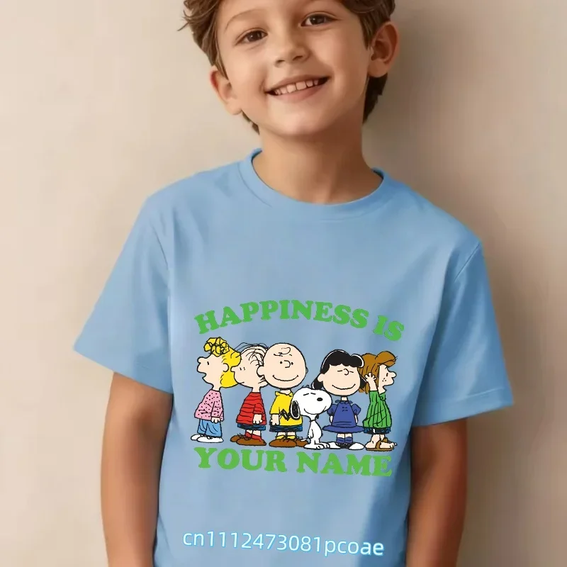 Children Short Sleeve T Shirt Snoopys Anime Character Print Cotton Tees Boys Girls Summer Casual Tops Kawaii Kids Clothing Gifts