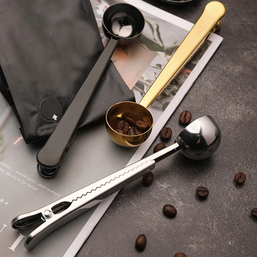 

3PCS stainless steel coffee bean measuring spoon scoop with bag clip