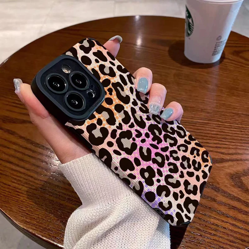 Fashion Color Leopard Silicone Phone Case For iPhone 17 Air 13 12 11 16 14 15 Pro Max Plus Mini Leather Shockproof Full Cover