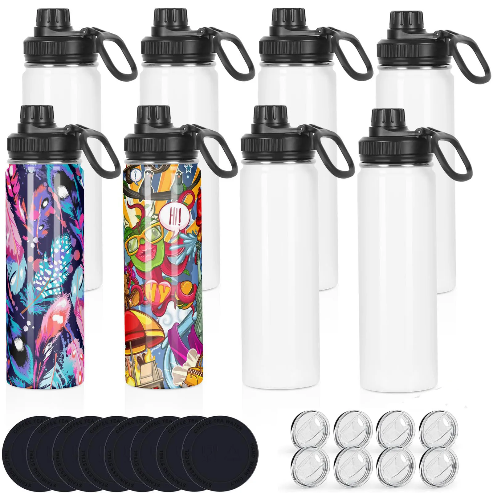 

Сублимационная спортивная бутылка для воды, 20 унций, сублимационные пустые стаканы, изолированные сублимационные стаканы из нержавеющей стали с крышками, резиновое основание