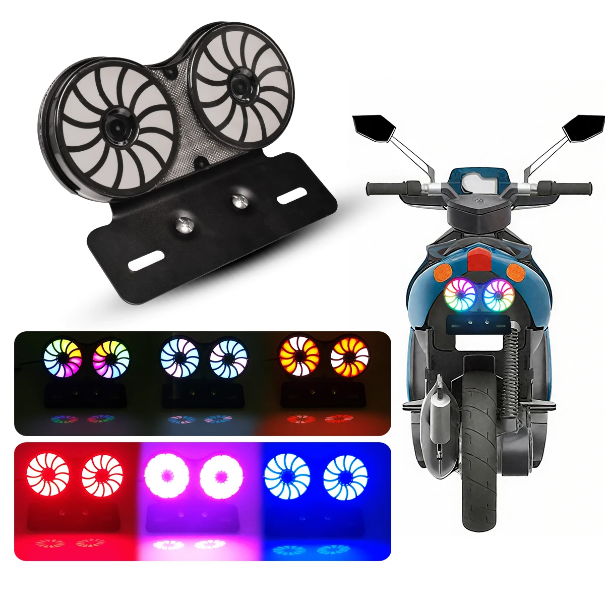 1 Stück P2MAX Bunte Motorrad-Heckstopp- und Blinker, RGB-Beleuchtung, Plug-and-Play für Motor-E-Bike-Lichter