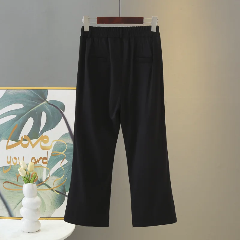 2025 حجم كبير سراويل نسائية سوداء صيفية نمط جديد 100 كجم عصرية رقيقة من الحرير الجليدي سبليت ليوبارد طباعة قيعان 353