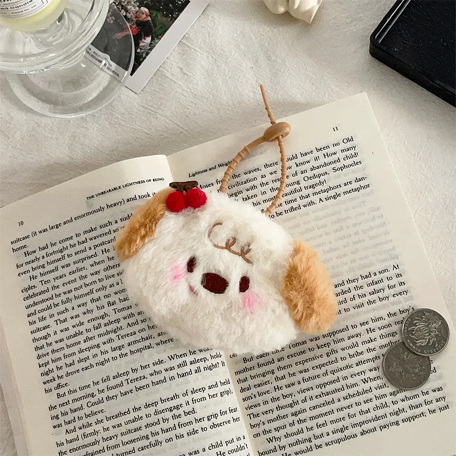 Mignon cerise petit Animal en peluche porte-monnaie pendentif dessin animé doux en peluche lapin cochon chiot stockage écouteur sac porte-monnaie enfants cadeau
